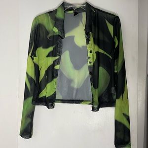 Green & black sheer button up top